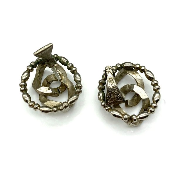 Unique Industrialist Punk Earrings, Silver Tone Chunky Utility Interlocking Link - Picture 6 of 6